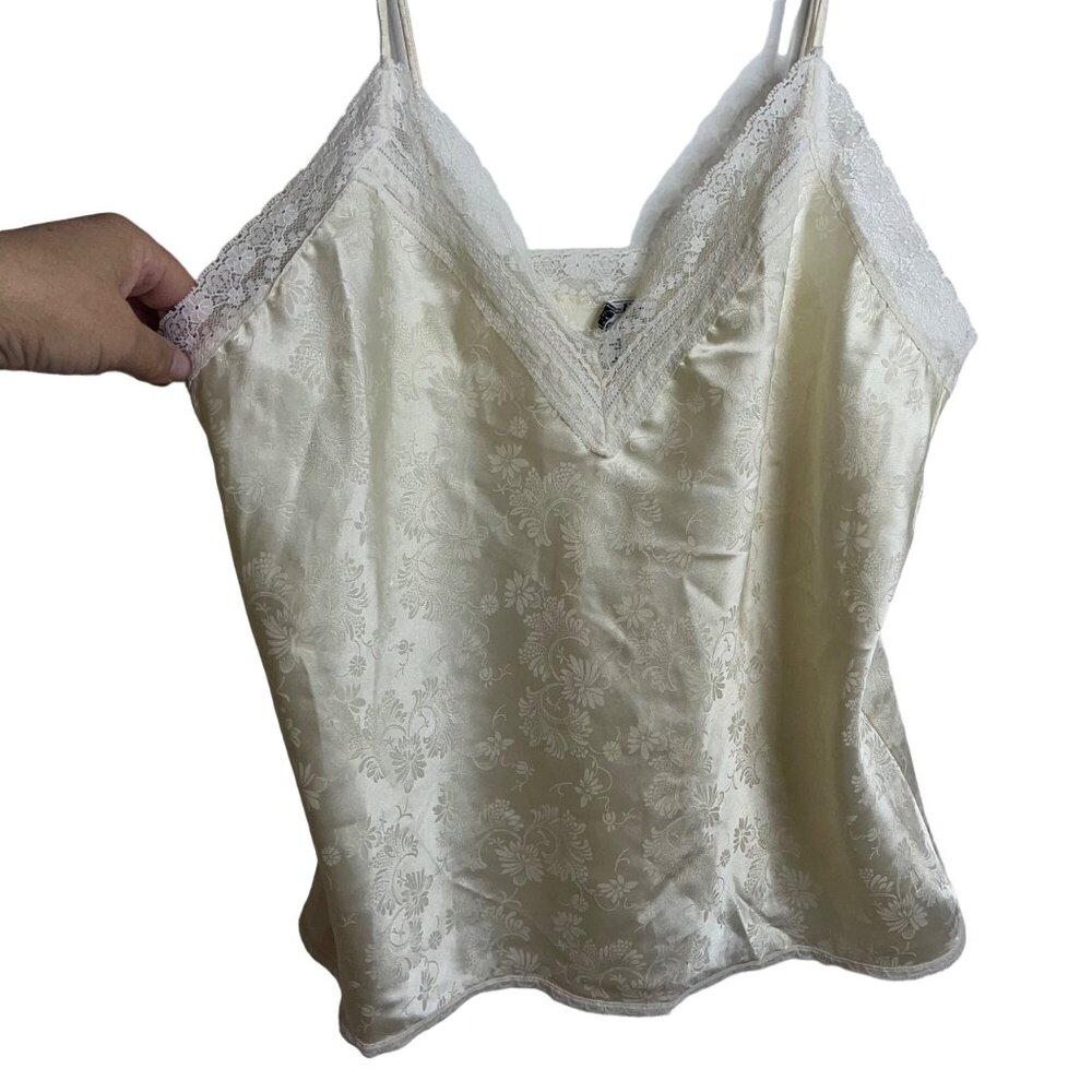 Christian Dior Vintage Womens Top Size Small Cream Camisole Embossed Satin Lace - Picture 8 of 9